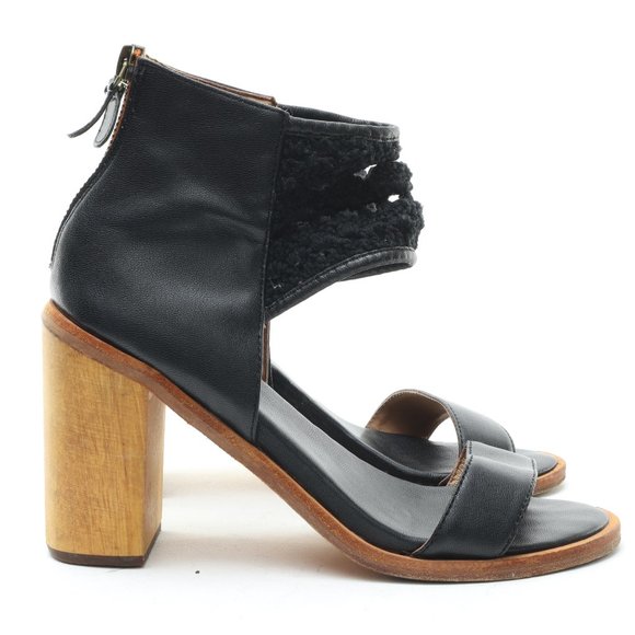 FIEL Anthropology Zip Back Heeled Sandal Women's 6 Black Leather - Picture 3 of 16